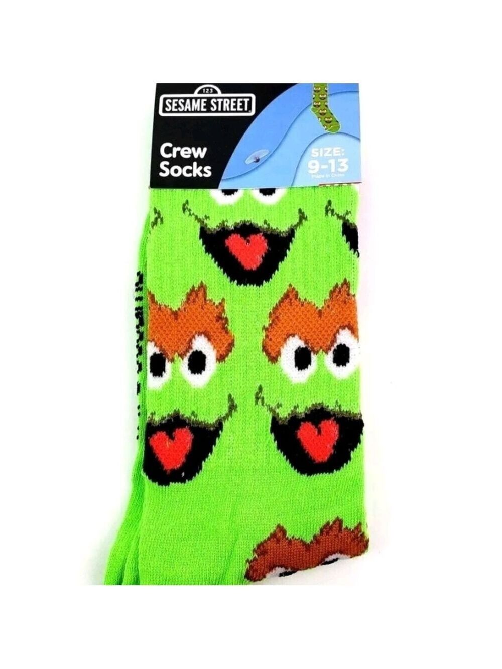 4/$25 Sesame Street Oscar the Grouch Novelty Character Crew Socks New
